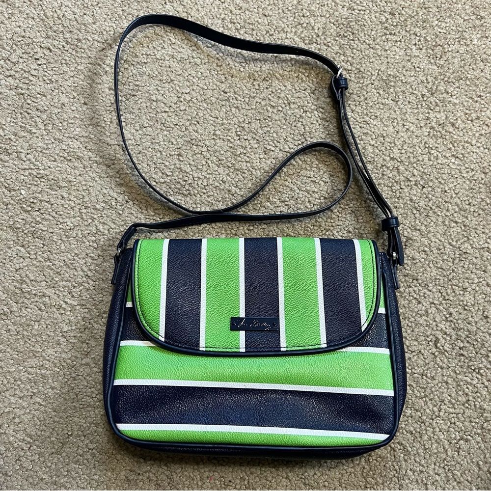 Vera Bradley Lucky Stripe green and navy Flap Crossbody bag
